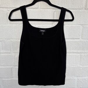 Express Ribbed Square Neck Classic Black Tank Top sz M